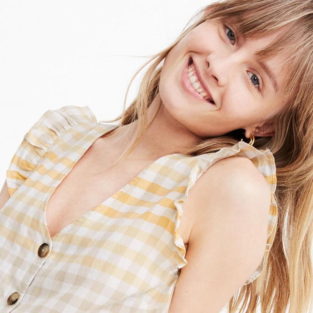 Madewell Yellow White Ruffle Button-Front Tank Size 14 - Picture 7 of 7